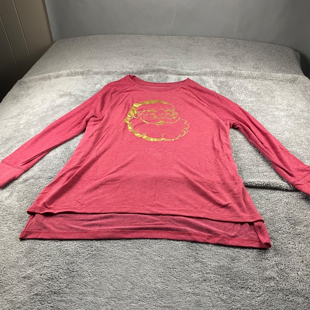 State‎ of Mine Christmas Top Womens Small Red Long Sleeve Santa Claus